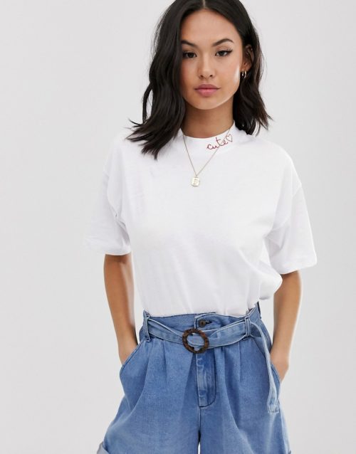 ASOS DESIGN boxy t-shirt with cute emboridery-White