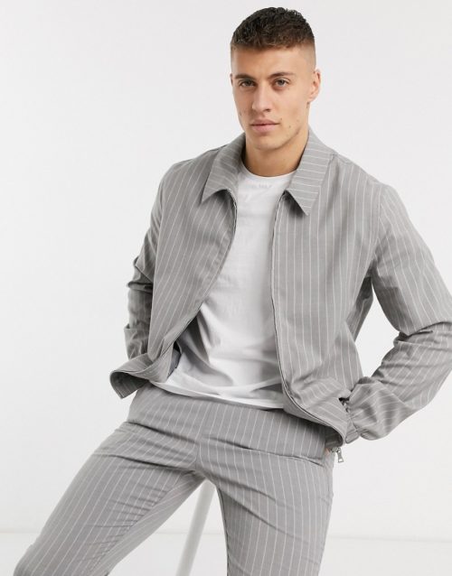ASOS DESIGN co-ord harrington jacket in grey pinstripe
