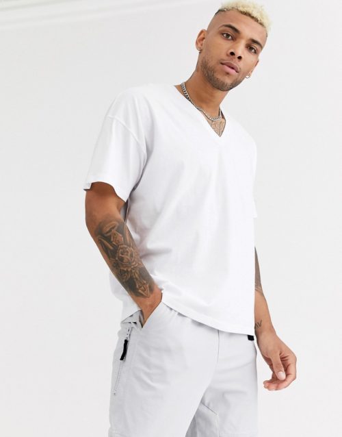 ASOS DESIGN oversized t-shirt with deep v neck in white