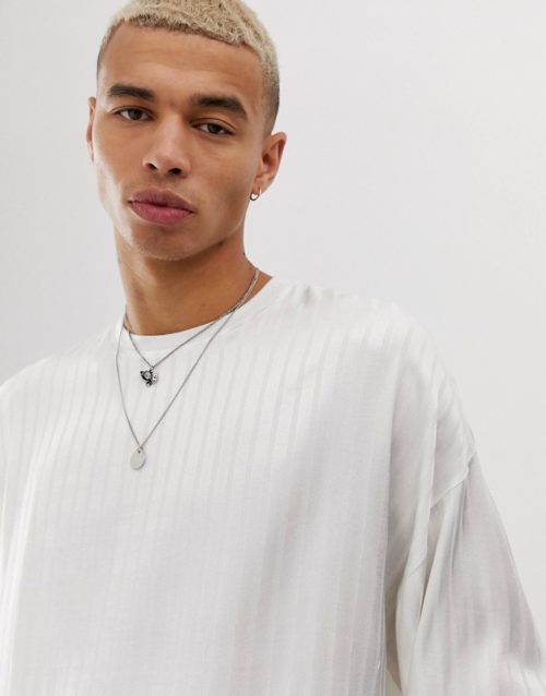 ASOS DESIGN oversized t-shirt with half sleeve in woven fabric in white