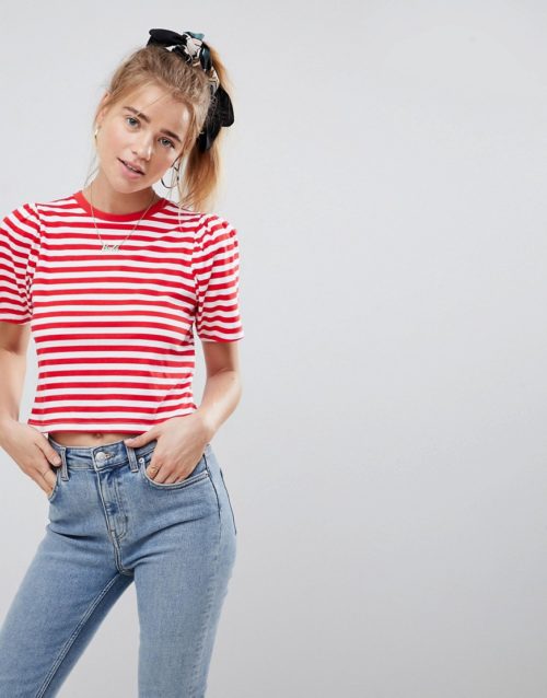ASOS DESIGN puff sleeve t-shirt in stripe-Multi