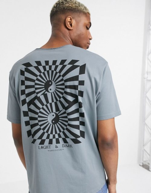 ASOS DESIGN relaxed t-shirt with notch neck and yin and yang abstract back print-Grey