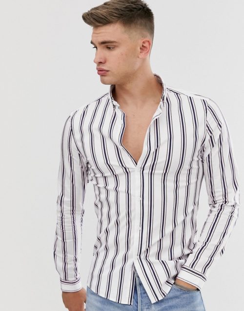 ASOS DESIGN skinny stripe shirt in white
