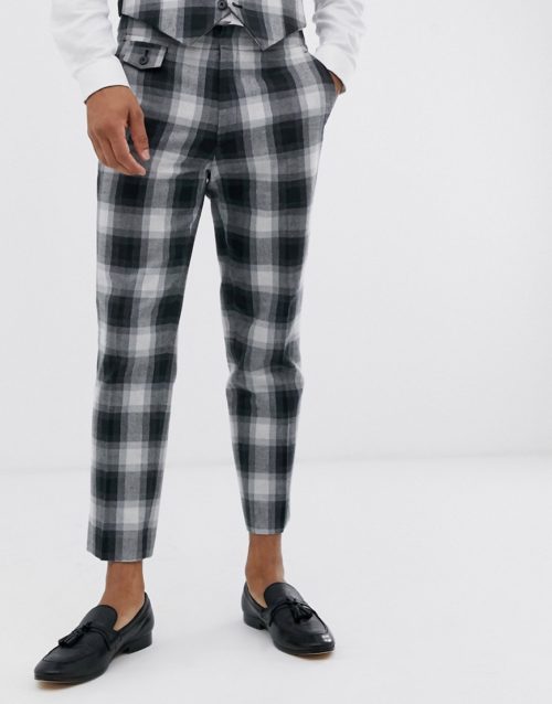 ASOS DESIGN slim cropped suit trousers in grey cotton check