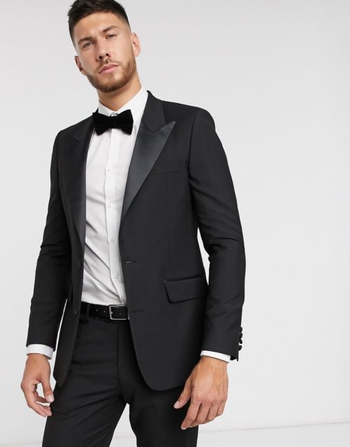 ASOS DESIGN slim tuxedo suit jacket in black
