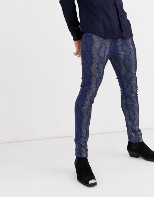 ASOS DESIGN super skinny jeans in blue snakeskin