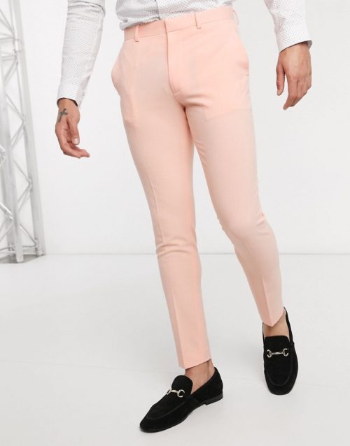 ASOS DESIGN super skinny suit trousers in neon peach in four way stretch-Pink