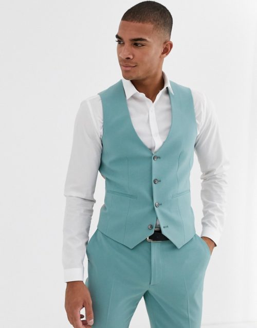 ASOS DESIGN super skinny suit waistcoat in sea green