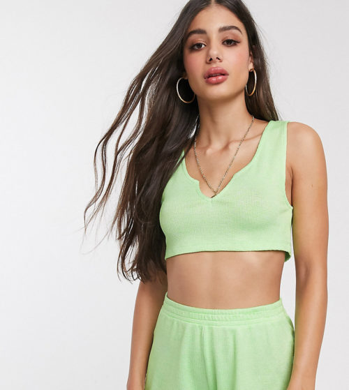 ASOS DESIGN tall jersey waffle notch front beach crop top co ord in faded fluro green