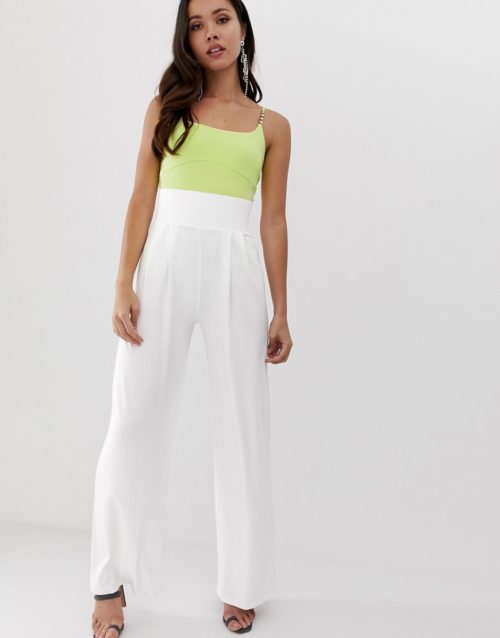 ASOS DESIGN wide leg trousers with deep waistband-White