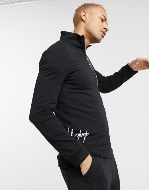 ASOS DESIGN x Dark Future co-ord muscle sweatshirt with half zip & mirrored logo print-Black