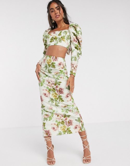 ASOS EDITION midi skirt in romantic floral print-Multi