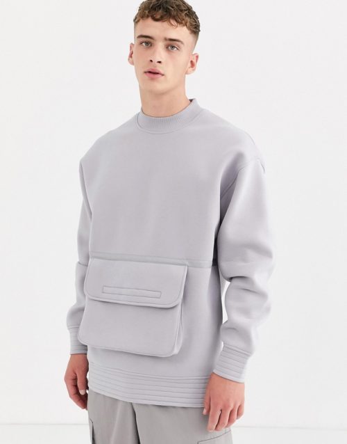 ASOS WHITE oversized sweatshirt in grey with pocket