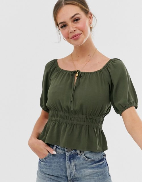 Abercrombie & Fitch cropped prairie blouse-Green