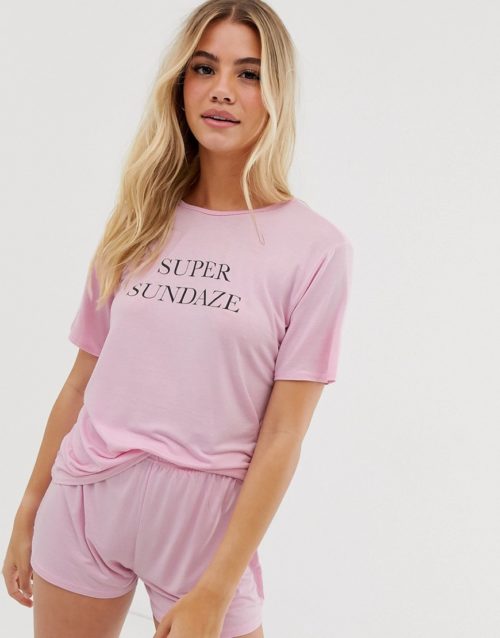 Adolescent Clothing super sundaze t-shirt and shorts pyjama set-Pink