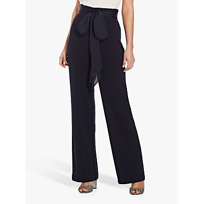 Adrianna Papell Crepe Satin Bow Wide Leg Trousers, Midnight