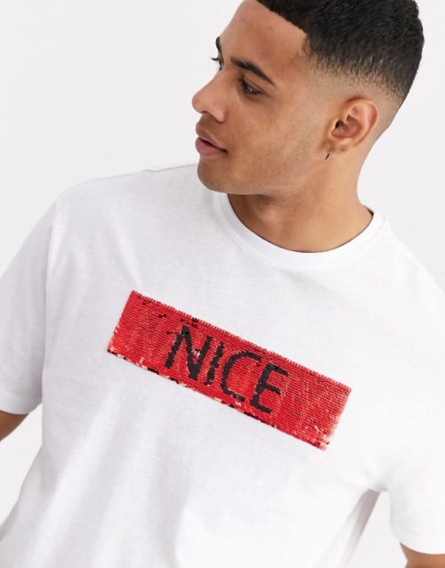 Another Influence naughty or nice sequin Christmas t-shirt-White