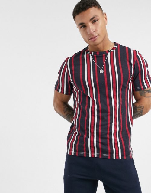 Another Influence vertical stripe t-shirt in boxy fit-Navy
