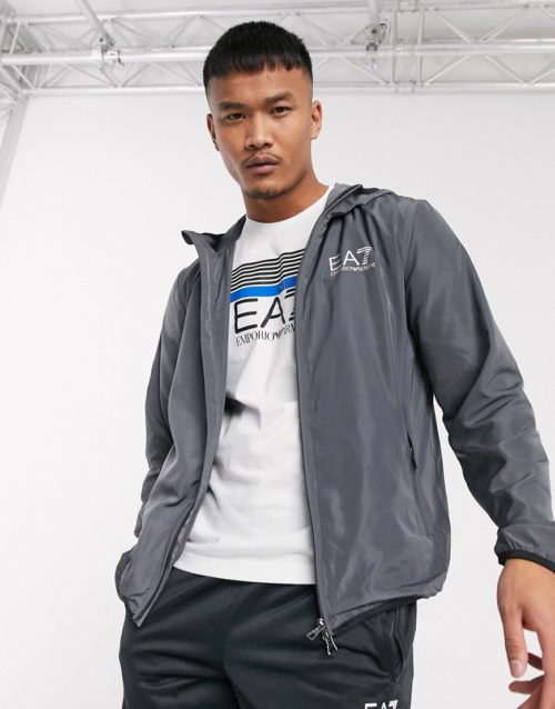 Armani EA7 Core ID hooded logo jacket in grey