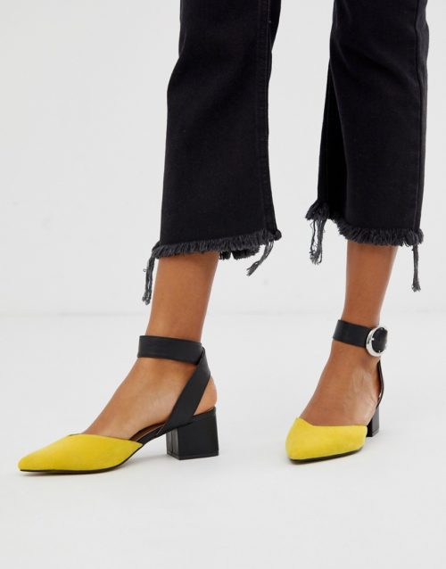 Blink pointed mid block heels-Yellow