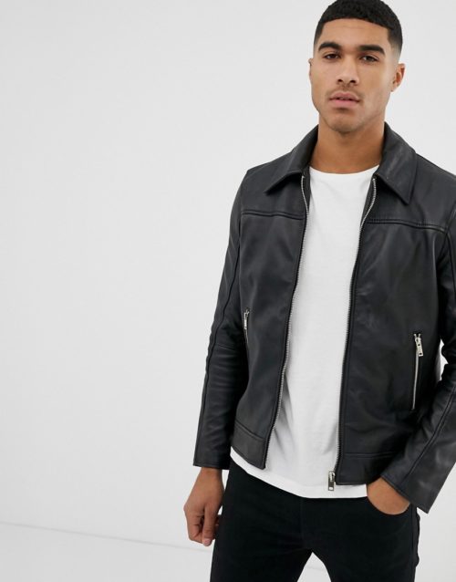 Bolongaro Trevor slim fit leather jacket-Black