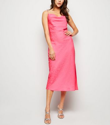 Bright Pink Satin Tiger Jacquard Midi Dress New Look