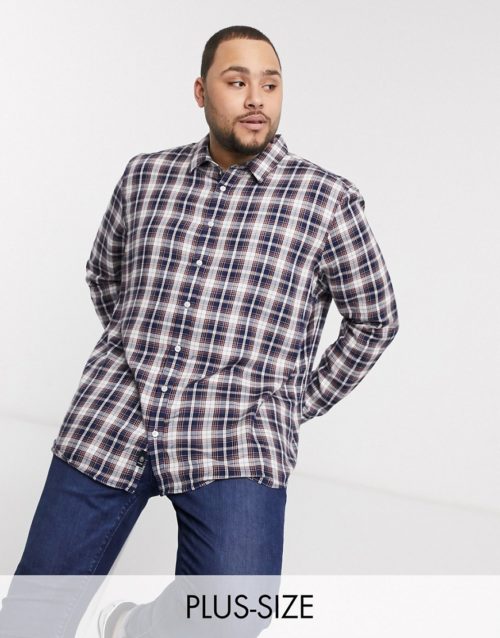 Burton Menswear Big & Tall checked shirt in navy and ecru-Grey