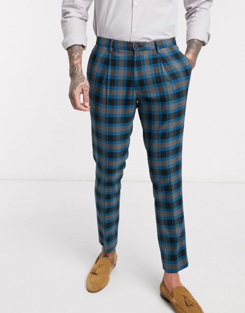 Burton Menswear skinny smart trousers in blue highlight check