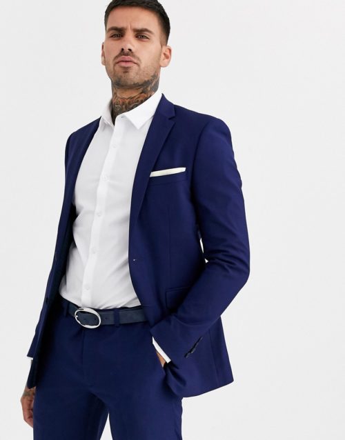 Burton Menswear skinny suit jacket in blue-Navy