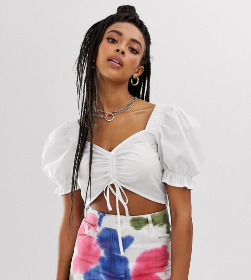 COLLUSION ruched front crop top-White