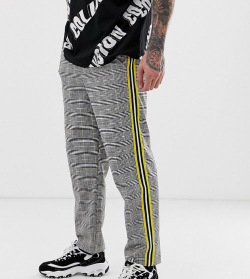 COLLUSION skater check trousers with yellow side stripe-Black