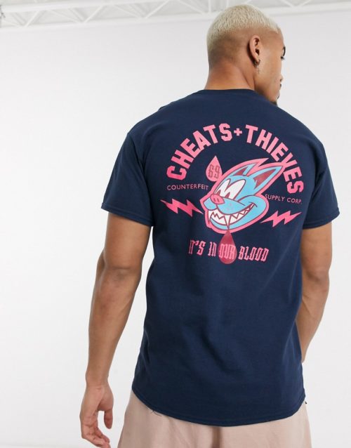 Cheats & Thieves back print t-shirt-Navy