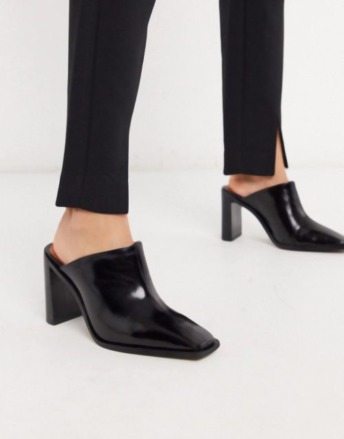Chio heeled mules with square toes in black leather