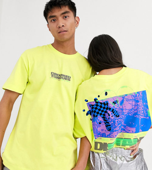 Crooked Tongues unisex oversized t-shirt in neon-Yellow
