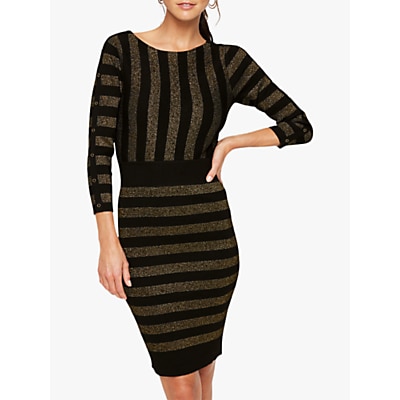 Damsel in a Dress Marga Shimmer Stripe Bodycon Dress, Black/Gold