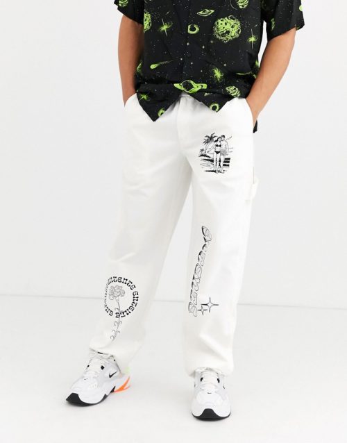 Entente carpenter trousers in white with logo