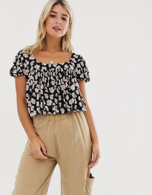 Free People Megs cropped blouse-Black