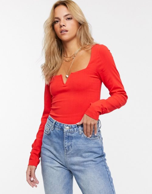 Free People Zoe v-wire bodysuit-Red