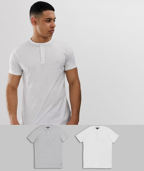 French Connection 2 pack grandad collar t-shirts-White