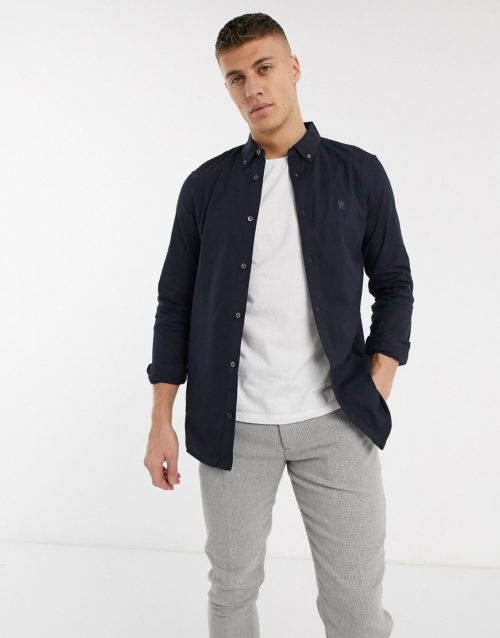 French Connection Essentials oxford shirt with long sleeve in navy