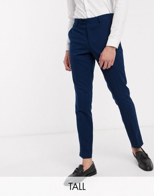 French Connection TALL wedding slim fit flannel suit trousers-Blue