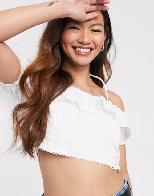 Gilli crop top with ruffle detail-White