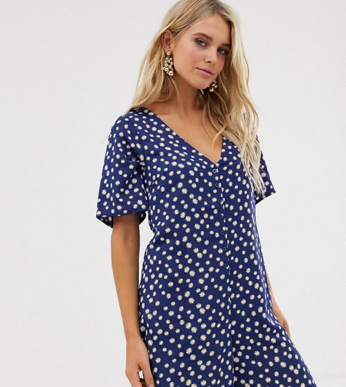 Glamorous relaxed button through swing playsuit in daisy print-Navy