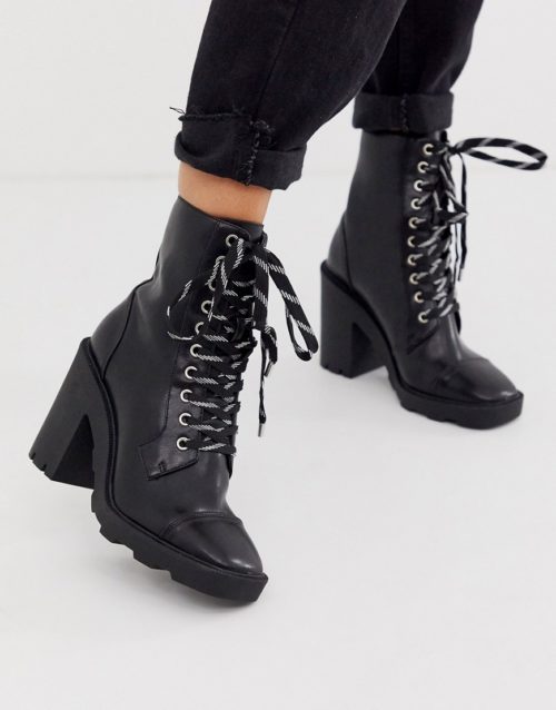 Head Over Heels Ole heeled chunky ankle boots with contrast lace-Black