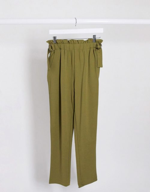 JDY bahati high waisted slim fit trousers in olive-Green