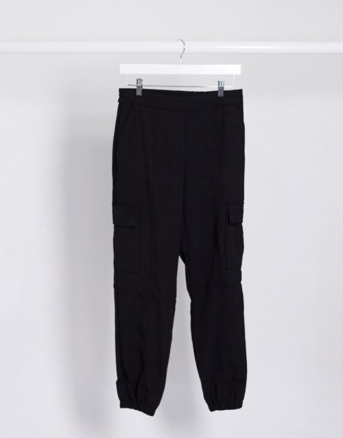 JDY zane pocket detail denim trousers in black