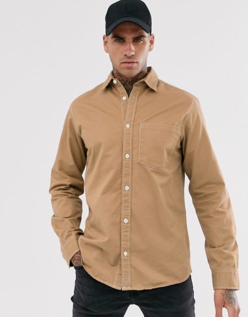 Jack & Jones Originals large pocket utility shirt in tan