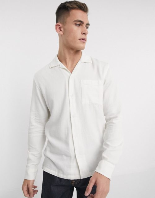 Jack & Jones Premium revere collar one pocket shirt in white