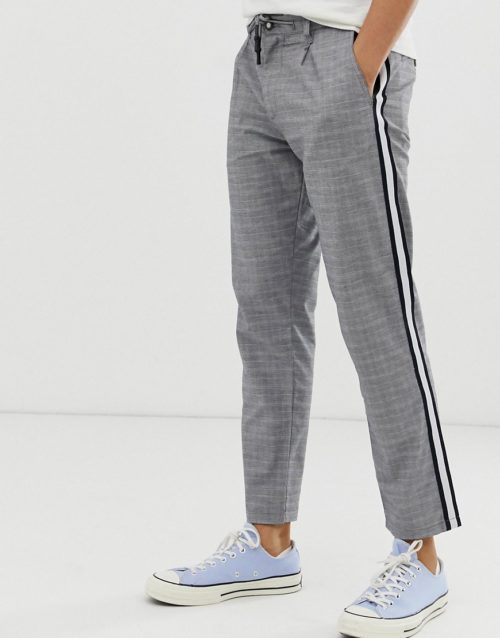 Jack & Jones check trousers with side stripe-Grey