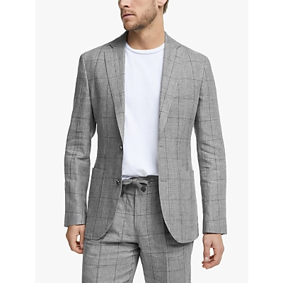 John Lewis & Partners Linen Check Relaxed Fit Suit Jacket, Grey